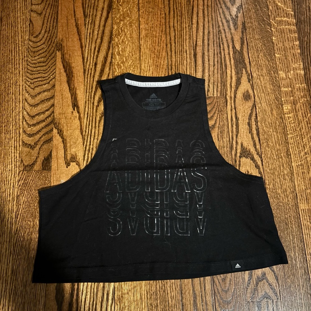 adidas Women’s Black Cropped Muscle Tank with Tonal Logo